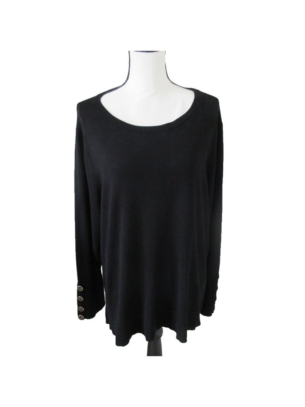 Melissa Paige Womens Size 3X Black Fine Gauge Boat-Neck Buttoned-Cuff Sweater